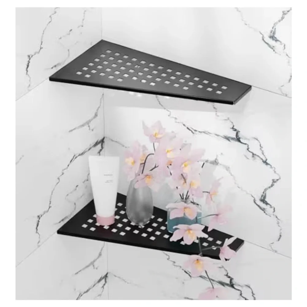 Black Corner Shower Caddy Shelves - 2 Pack 12” black